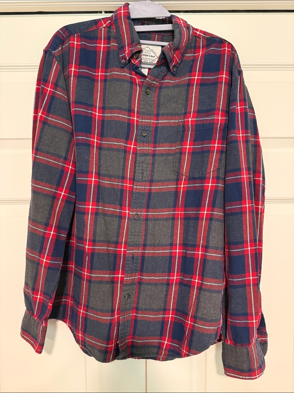 St. John's Bay Red and Navy Plaid Button-Down Shirt